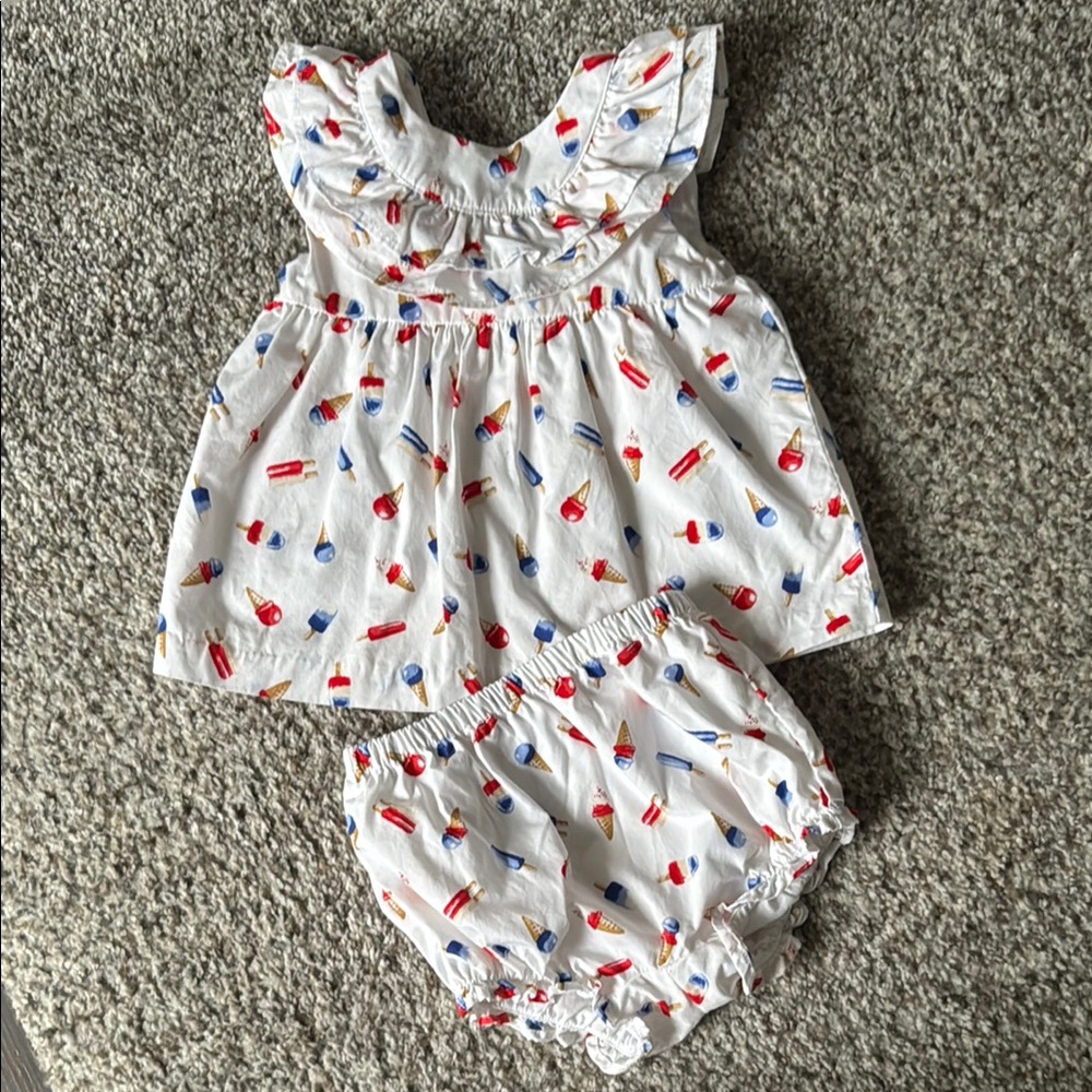 Janie and Jack White Outfit with Red and Blue Accents
